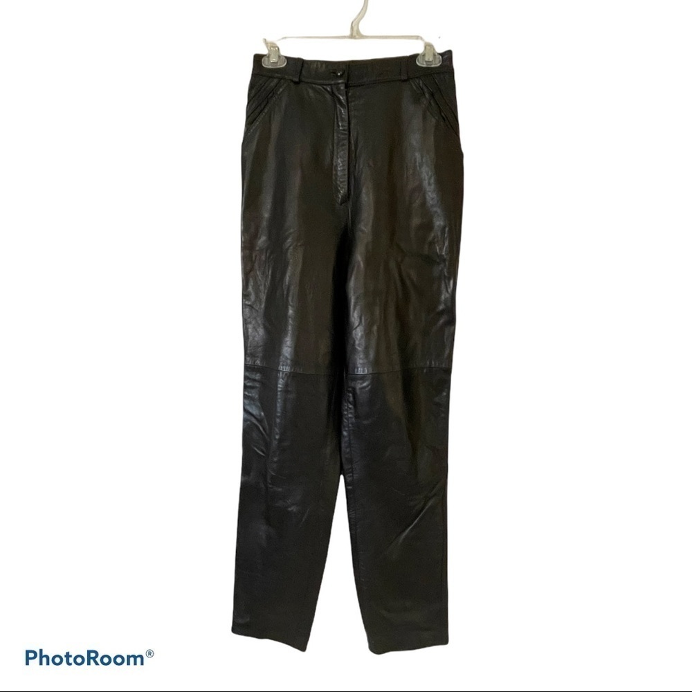 Vintage Y2K Bruno Magli Super High Waist Black Leather Pants Size Small